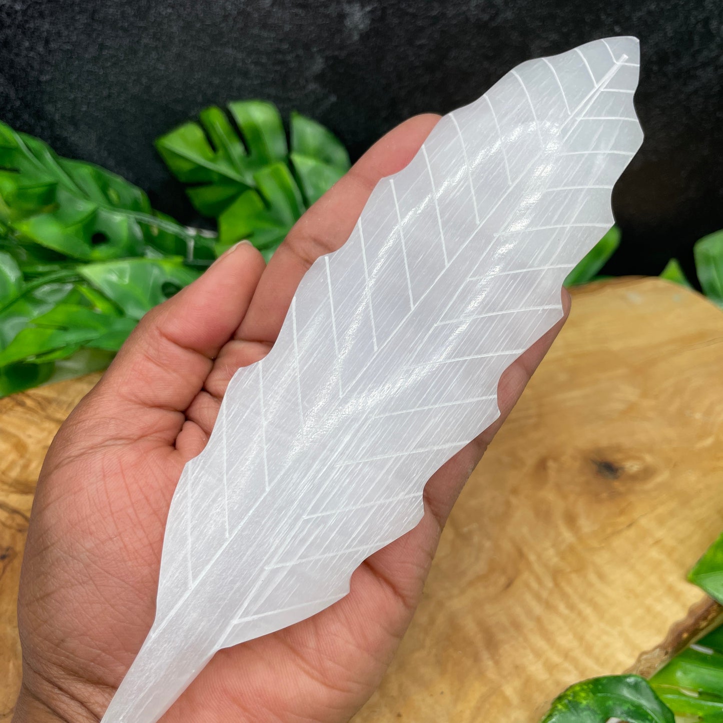 Selenite leaf incense holder