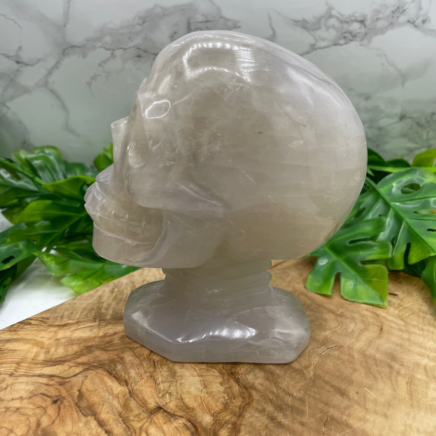 Rare Blue Rose Quartz Skull on Base