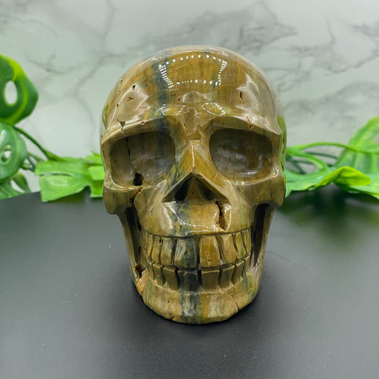 Olive Green Striped Ocean Jasper Skull