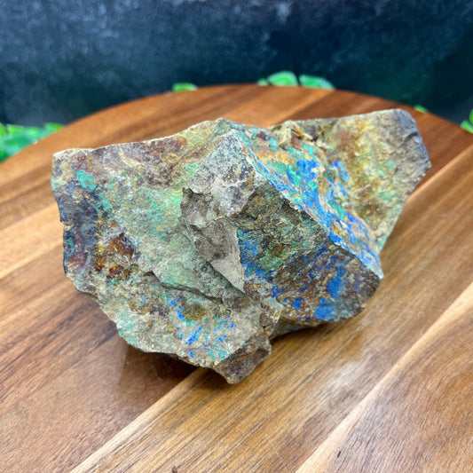 Large raw azurite specimen showing deep azure blue copper carbonate crystals