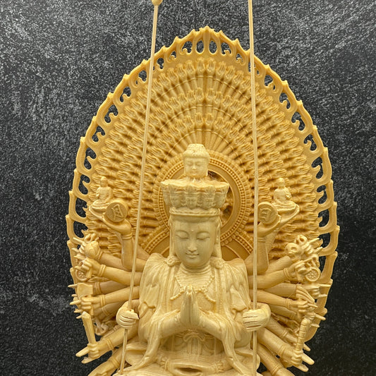 Thousand Hand Guanyin Birch Wood Carving