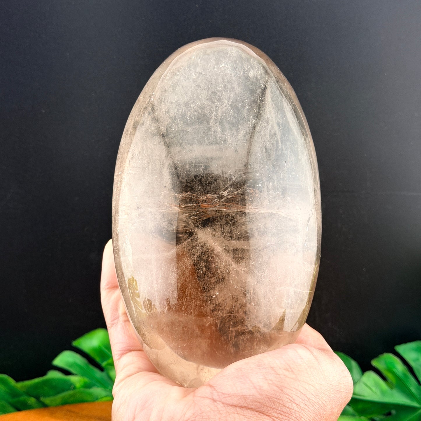 Smoky Quartz Droplet with Red Hematite in Stand