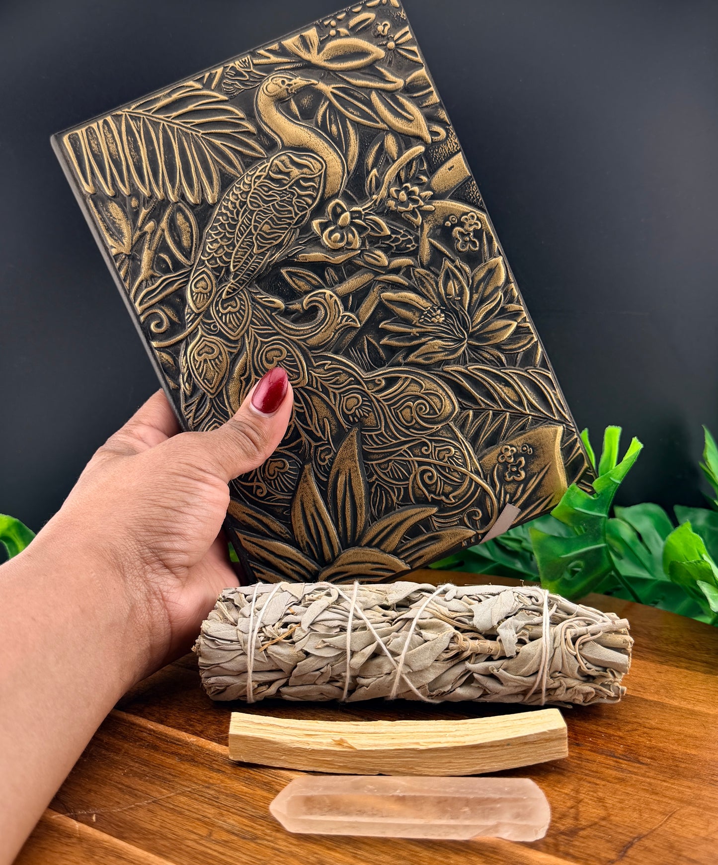 Peacock Vegan Leather Journal & Sage Bundle Set