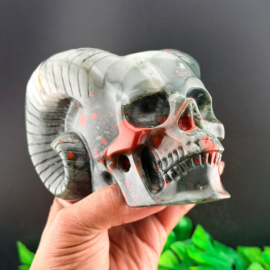 African Bloodstone Horned Skull