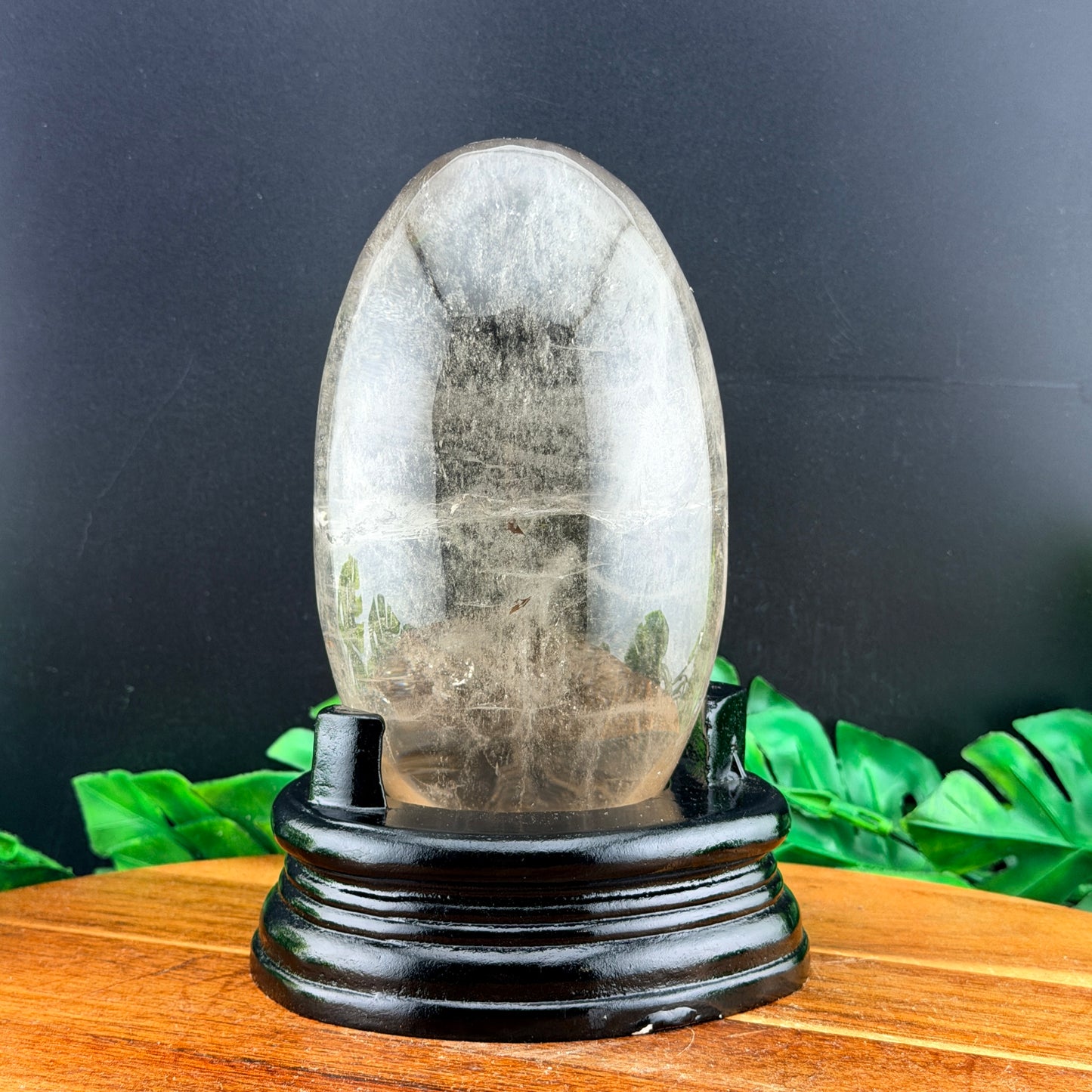 Smoky Quartz Droplet with Red Hematite in Stand