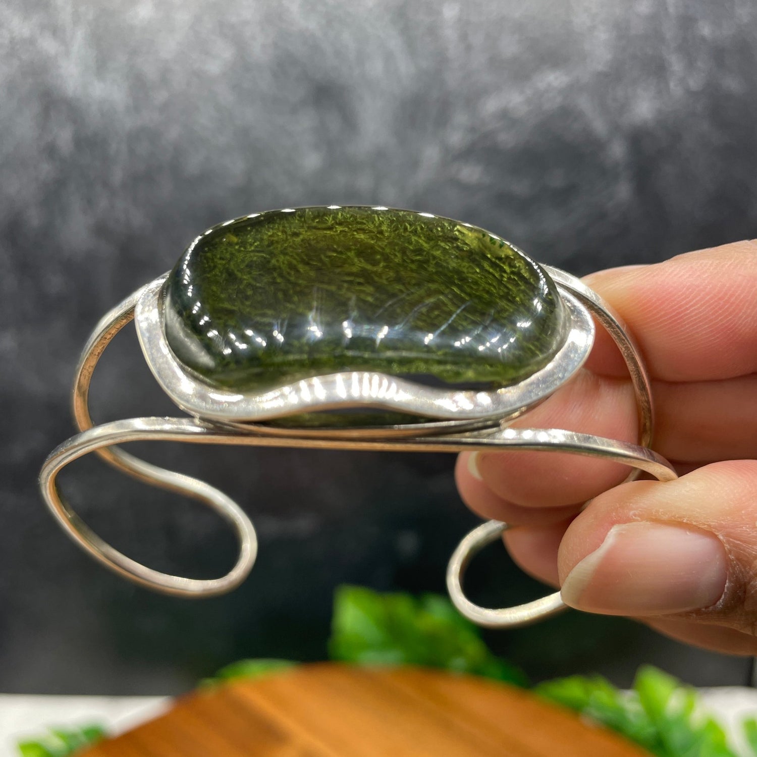 12g Semi - Polished Moldavite Sterling Silver Bracelet - Sage & Magic