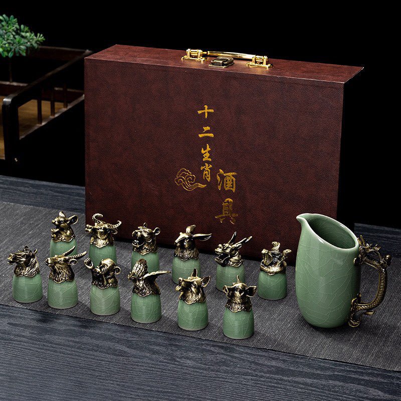 13 Piece Chinese Zodiac Shot Glass and Carafe Set - Sage & Magic