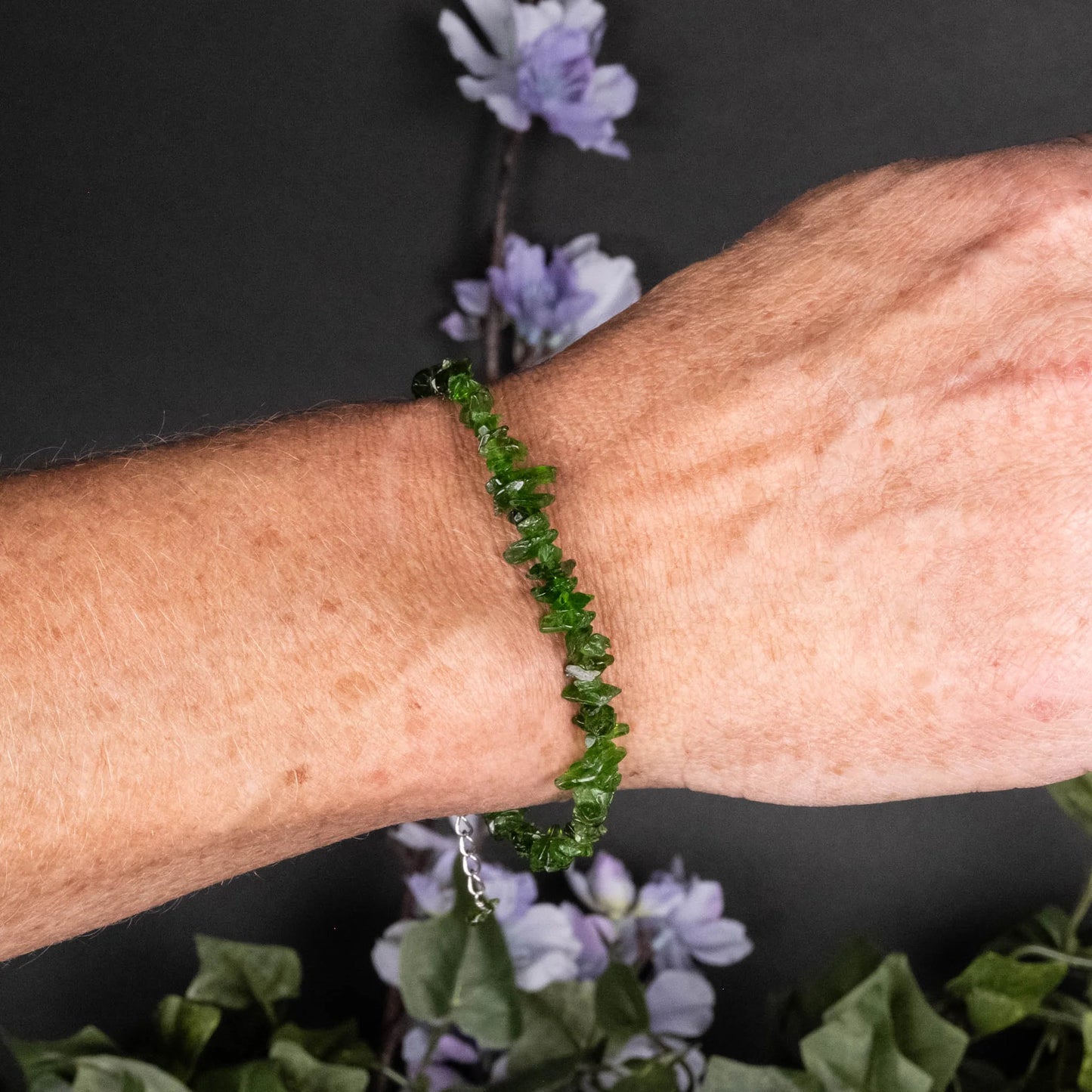 Sterling Silver Chrome Diopside Chip Bracelet