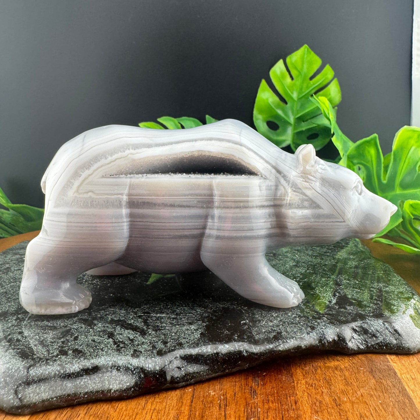 Druzy Agate Polar Bear Carving