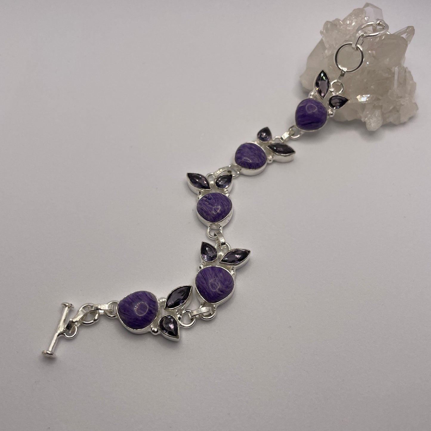 Charoite & Amethyst Sterling Silver Bracelet