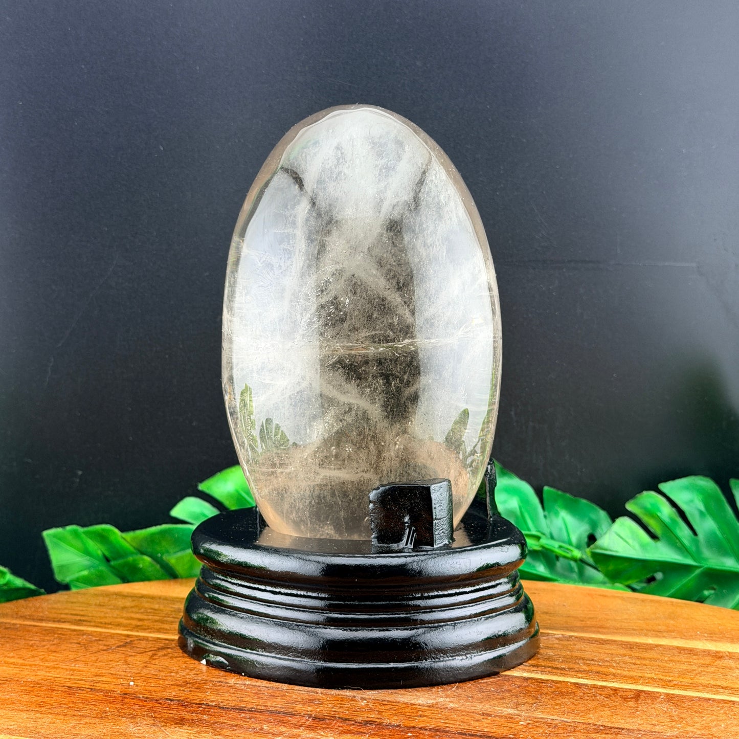 Smoky Quartz Droplet with Red Hematite in Stand