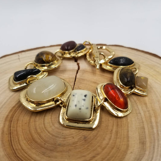 Vintage Style Tiger Eye Stone & Onyx Stone Bracelet