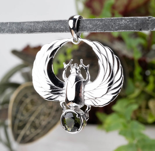 Scarab Pendant | Moldavite Gemstone .925 Silver