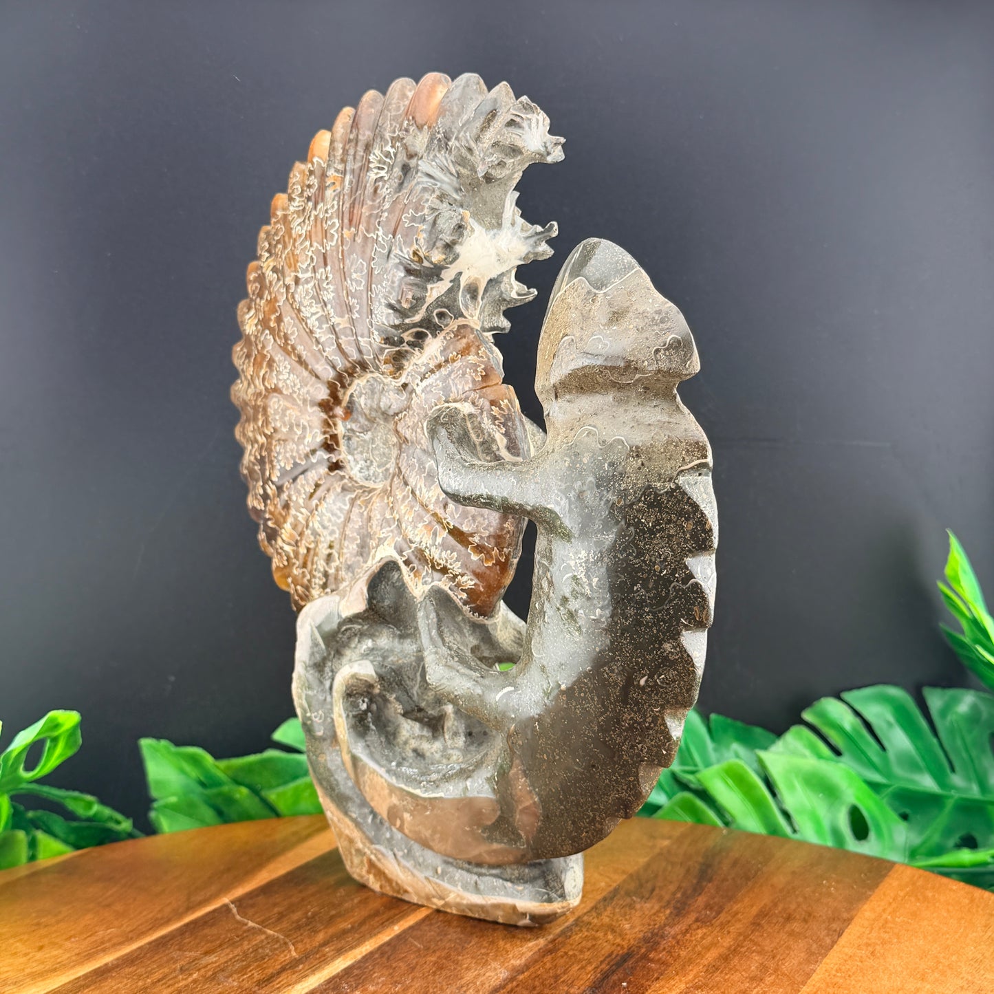 Ammonite Lizard Carving