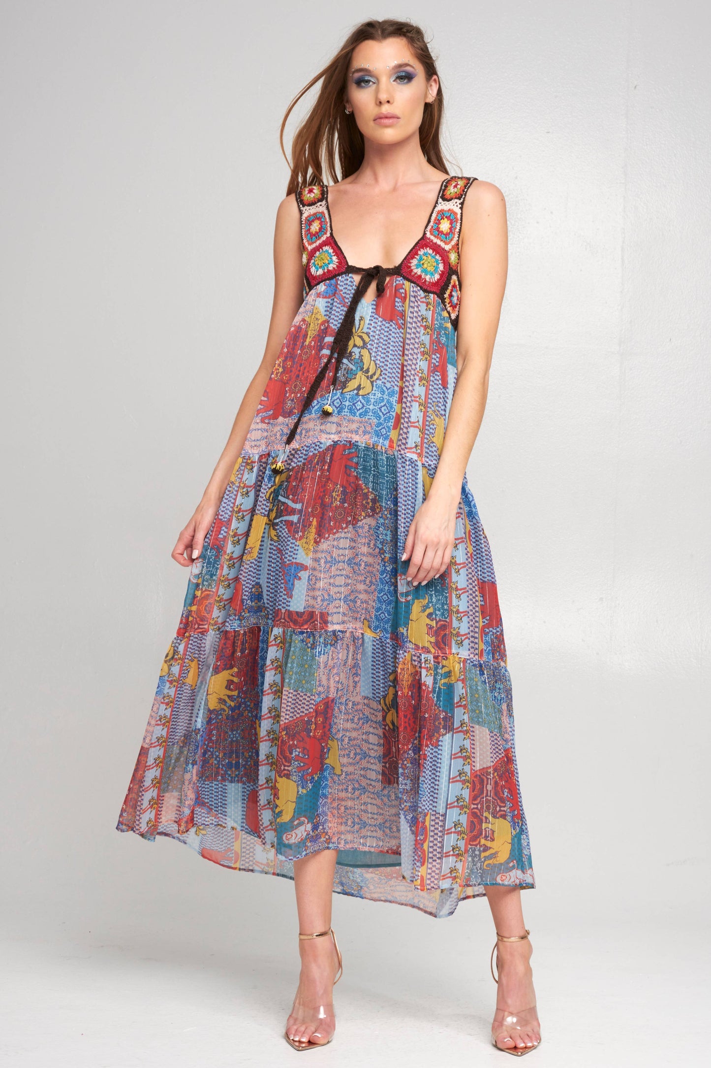 Aratta Girls Insane Maxi Dress: Red Teal Combo