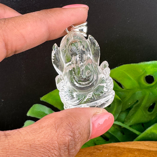 Clear Quartz Ganesh Pendant