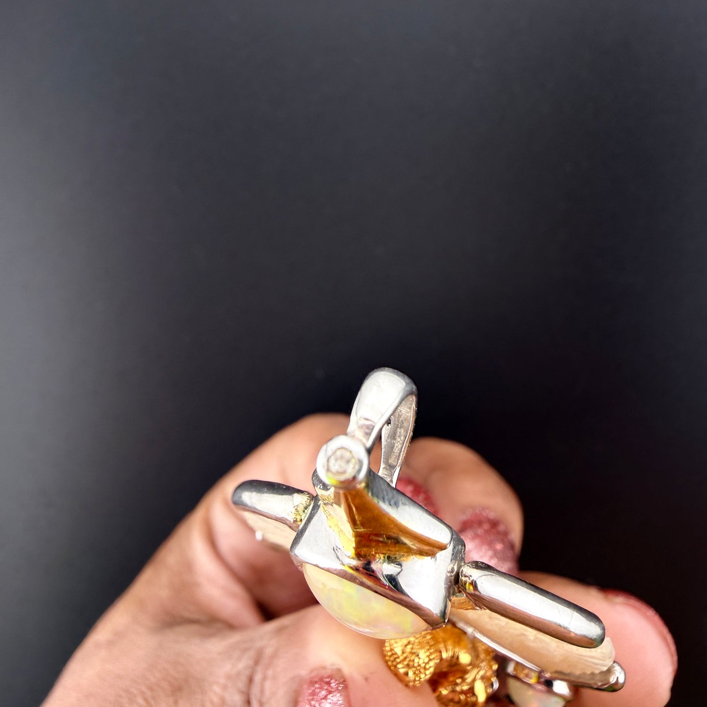 Gotland Pink Tourmaline, Diamond, Ethiopian Opal, Mother of Pearl and Topaz Gold Buddha pendant