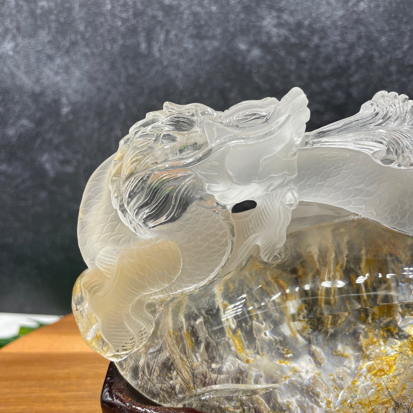 Clear Quartz Fire Breathing Dragon on Stand