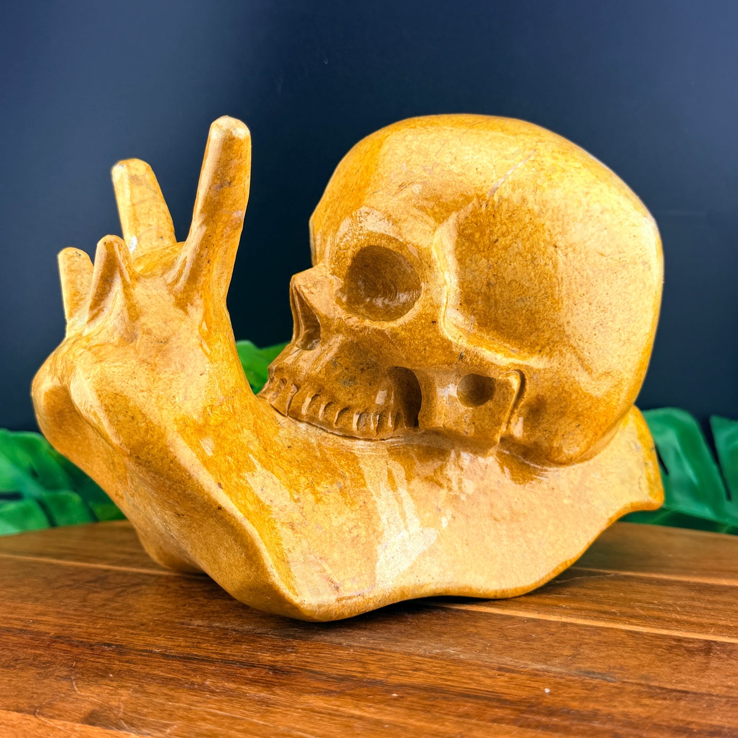 Yellow Jade Skull Snail Carving