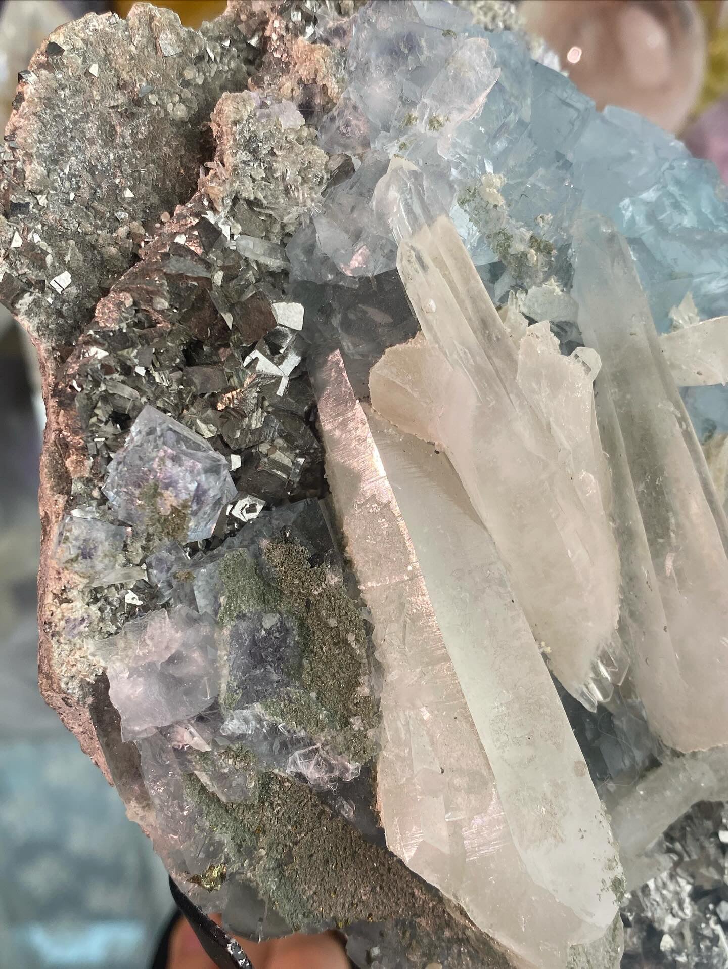 Rare Yaogangxian Fluorite, Clear Quartz, Pyrite, Chlorite and Calcite Specimen