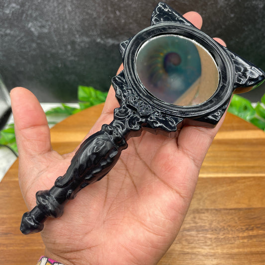 Black Obsidian Witchy Cat Mirror