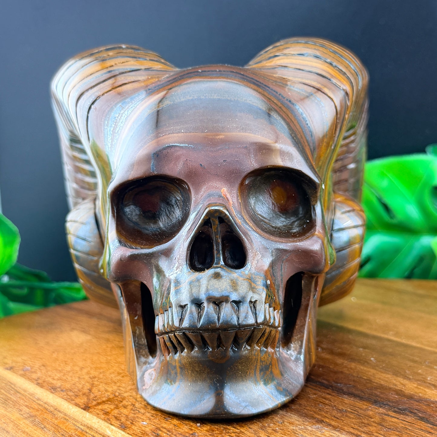 Iron Tiger Eye Horned Skull