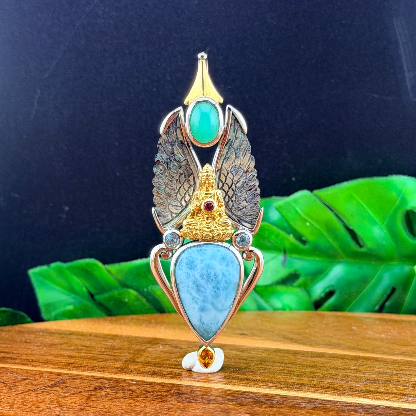 Gotland Mother of Pearl Wing Pendant in 925 Sterling Silver and Gold