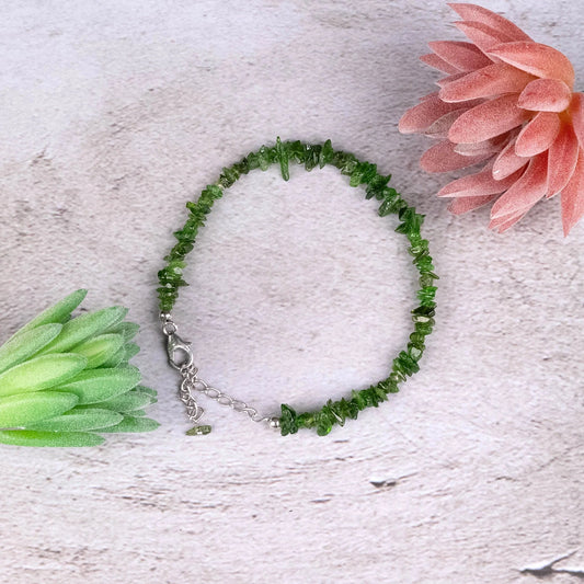 Sterling Silver Chrome Diopside Chip Bracelet