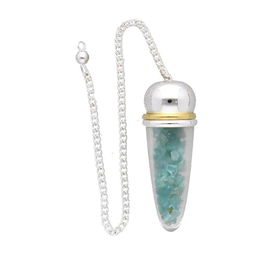 Pendulum Drop of Aquamarine, Resin and Orgonite Metallic Witness