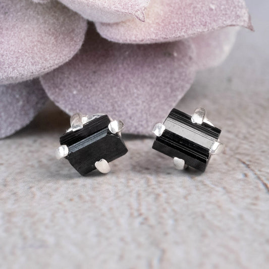 Sterling Silver Black Tourmaline Stud Earrings