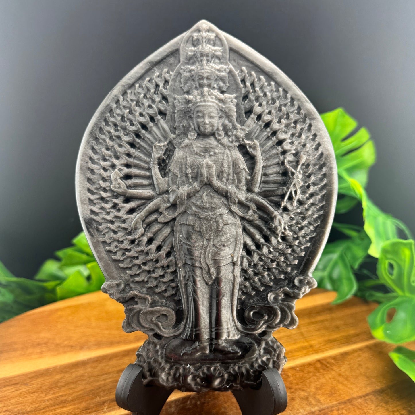 Silver Sheen Obsidian Thousand Hand Guanyin