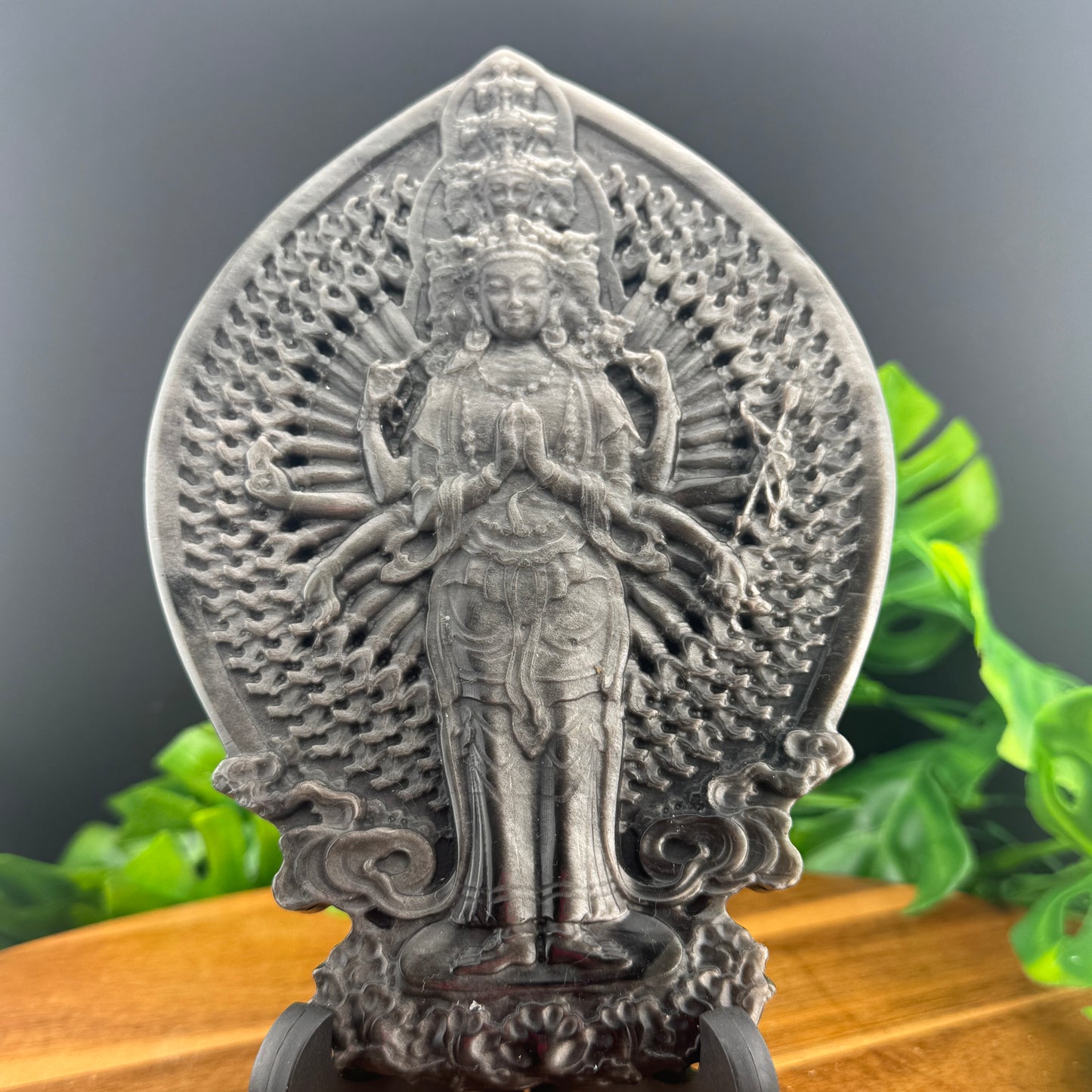 Silver Sheen Obsidian Thousand Hand Guanyin