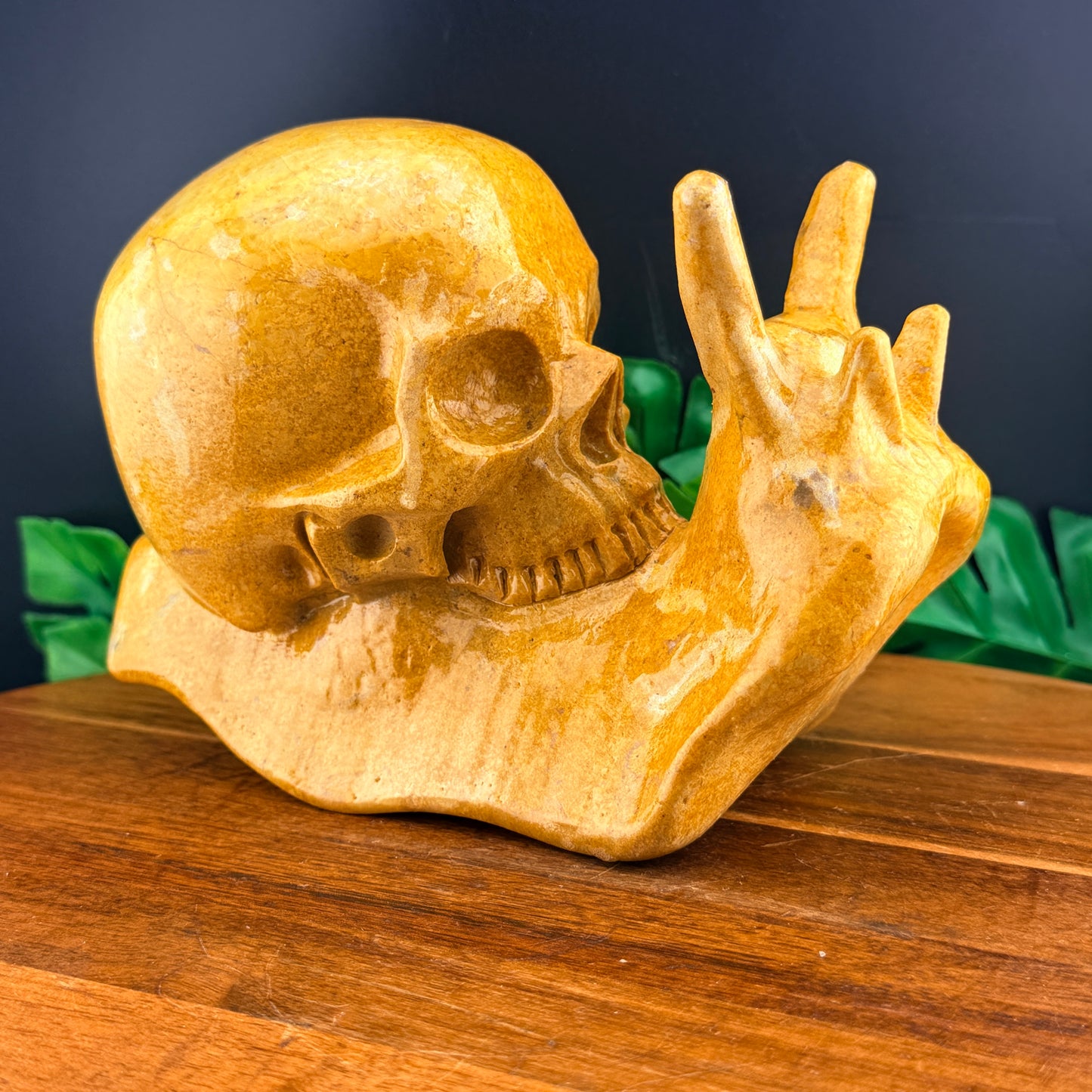 Yellow Jade Skull Snail Carving