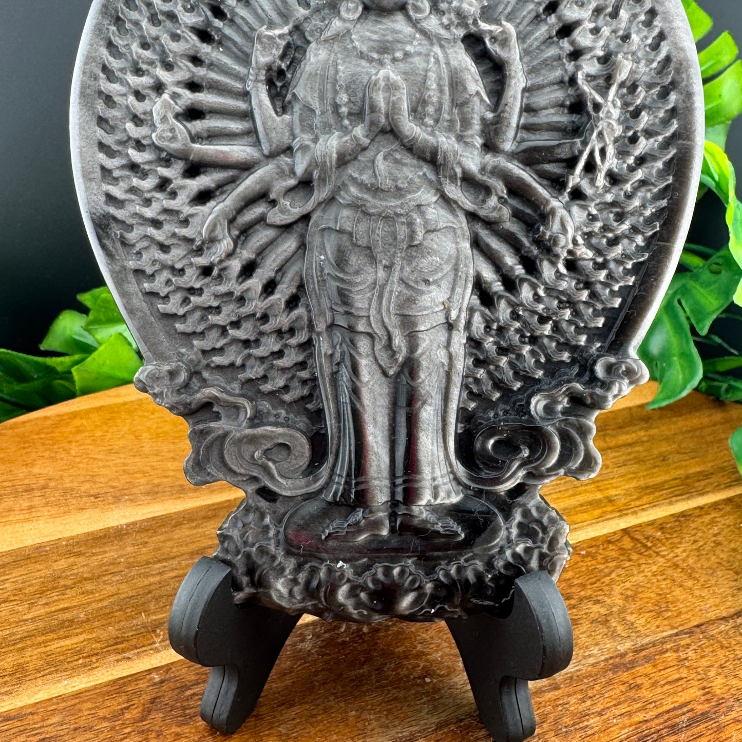 Silver Sheen Obsidian Thousand Hand Guanyin