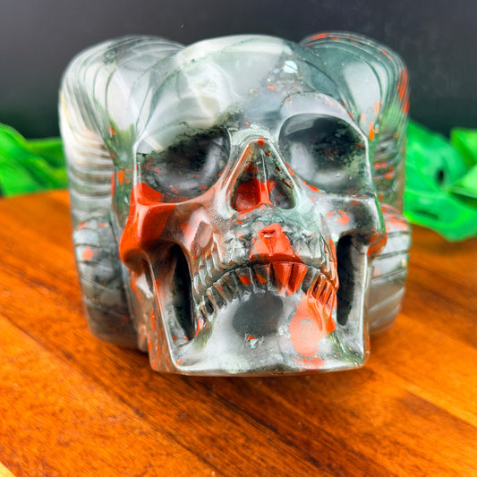 African Bloodstone Horned Skull
