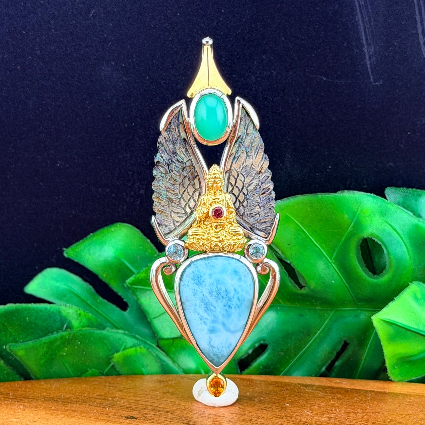 Gotland Mother of Pearl Wing Pendant in 925 Sterling Silver and Gold