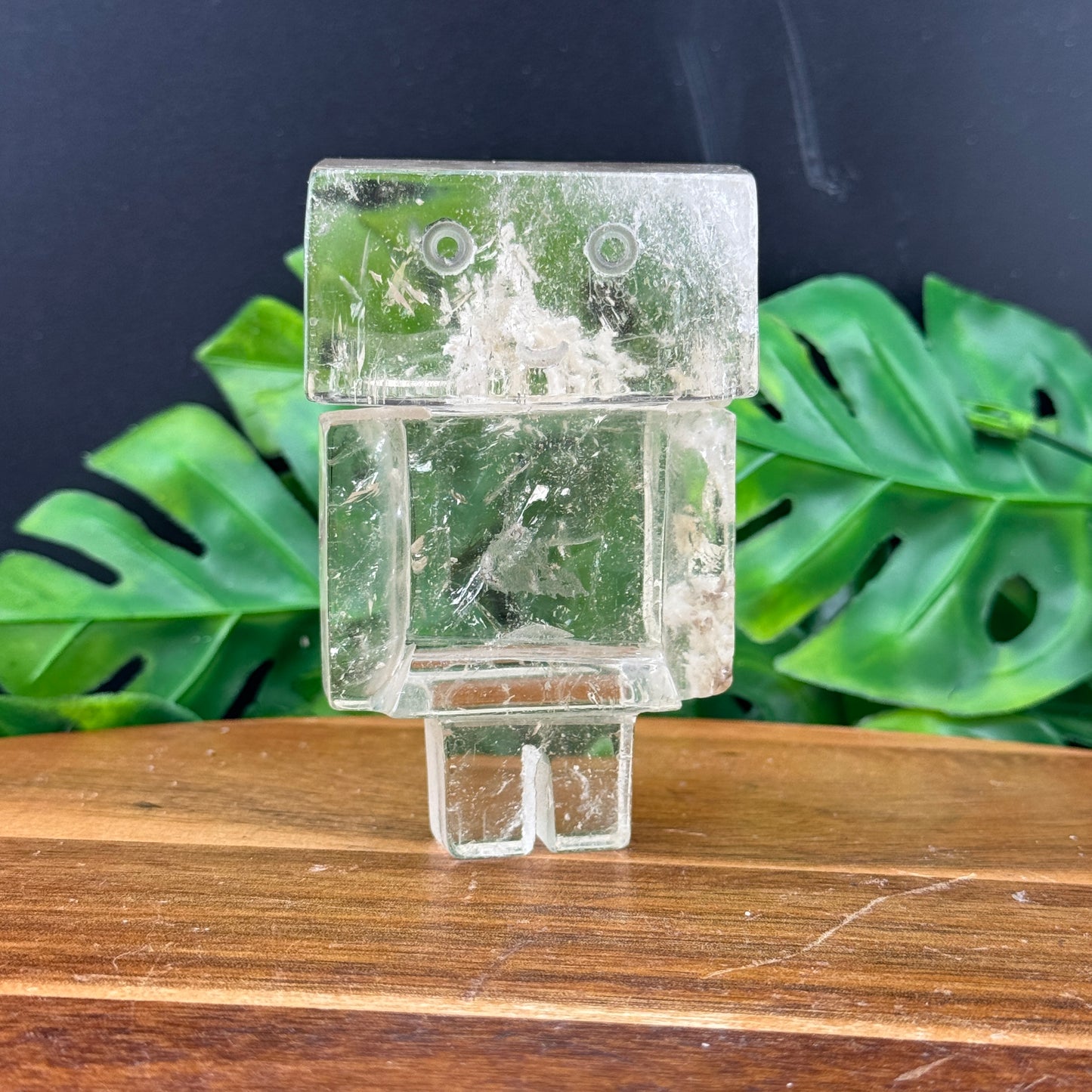 Clear Garden Quartz Friendly Robot Carving