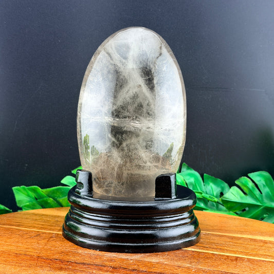 Smoky Quartz Droplet with Red Hematite in Stand