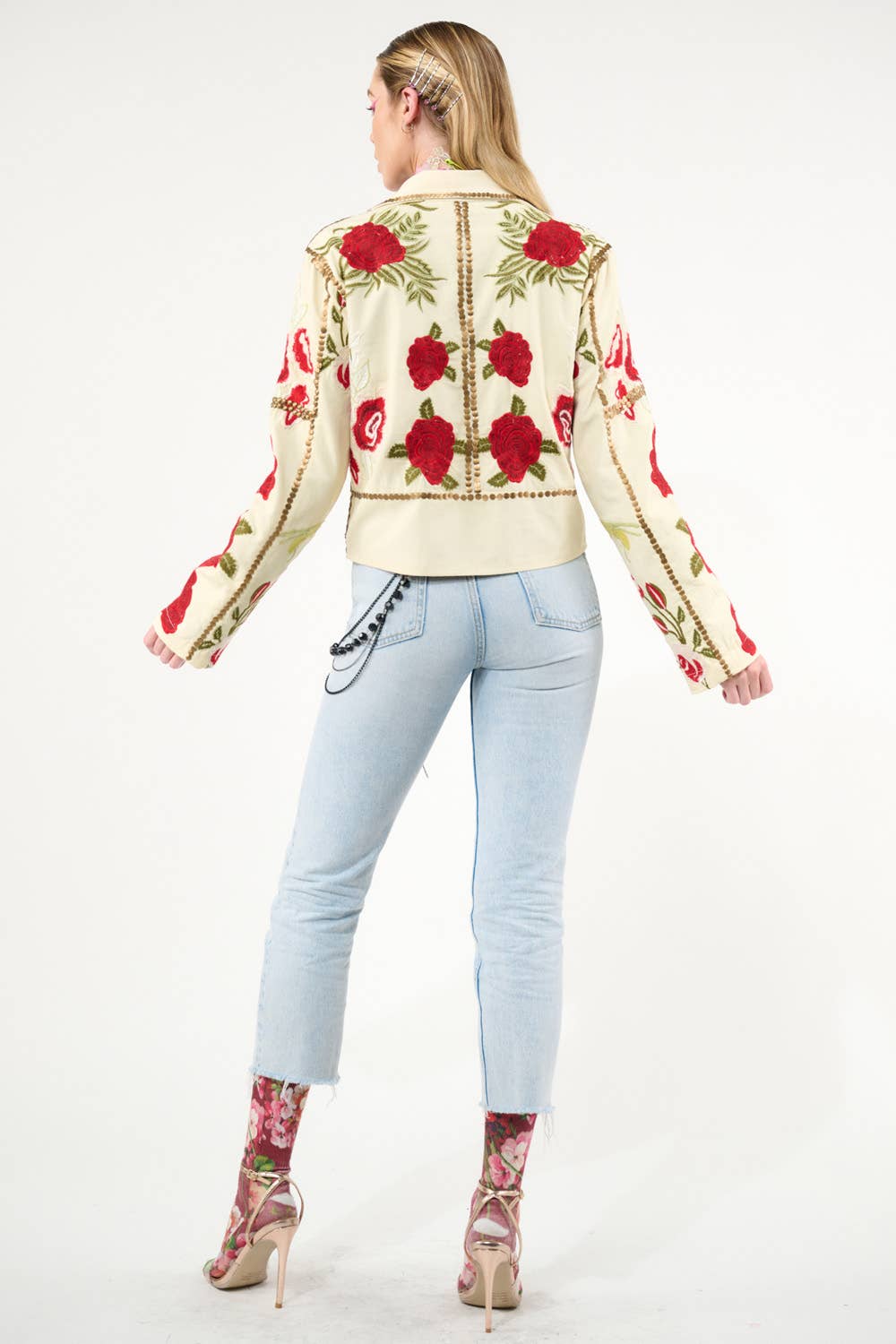 Carmen Embroidered Denim Motorcycle Jacket