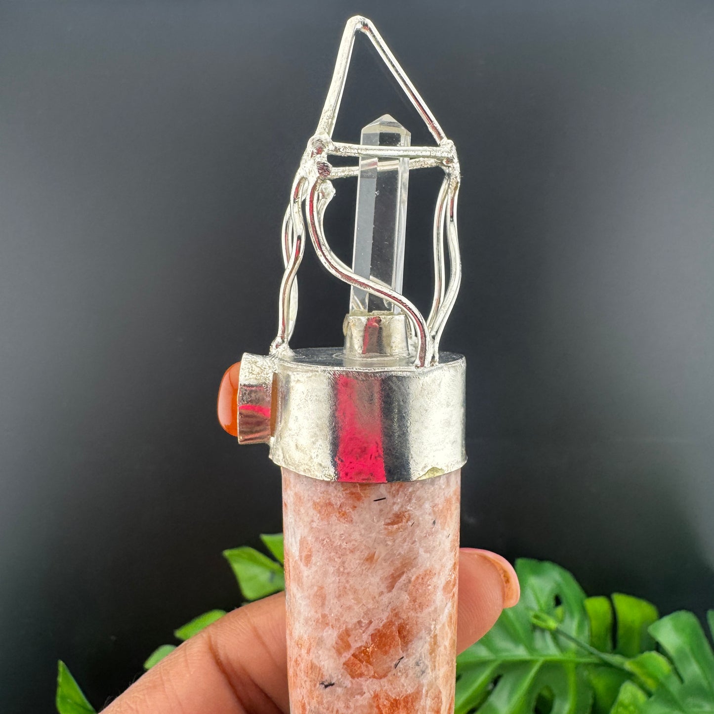 Lattice Sunstone, Carnelian & Clear Quartz Wand