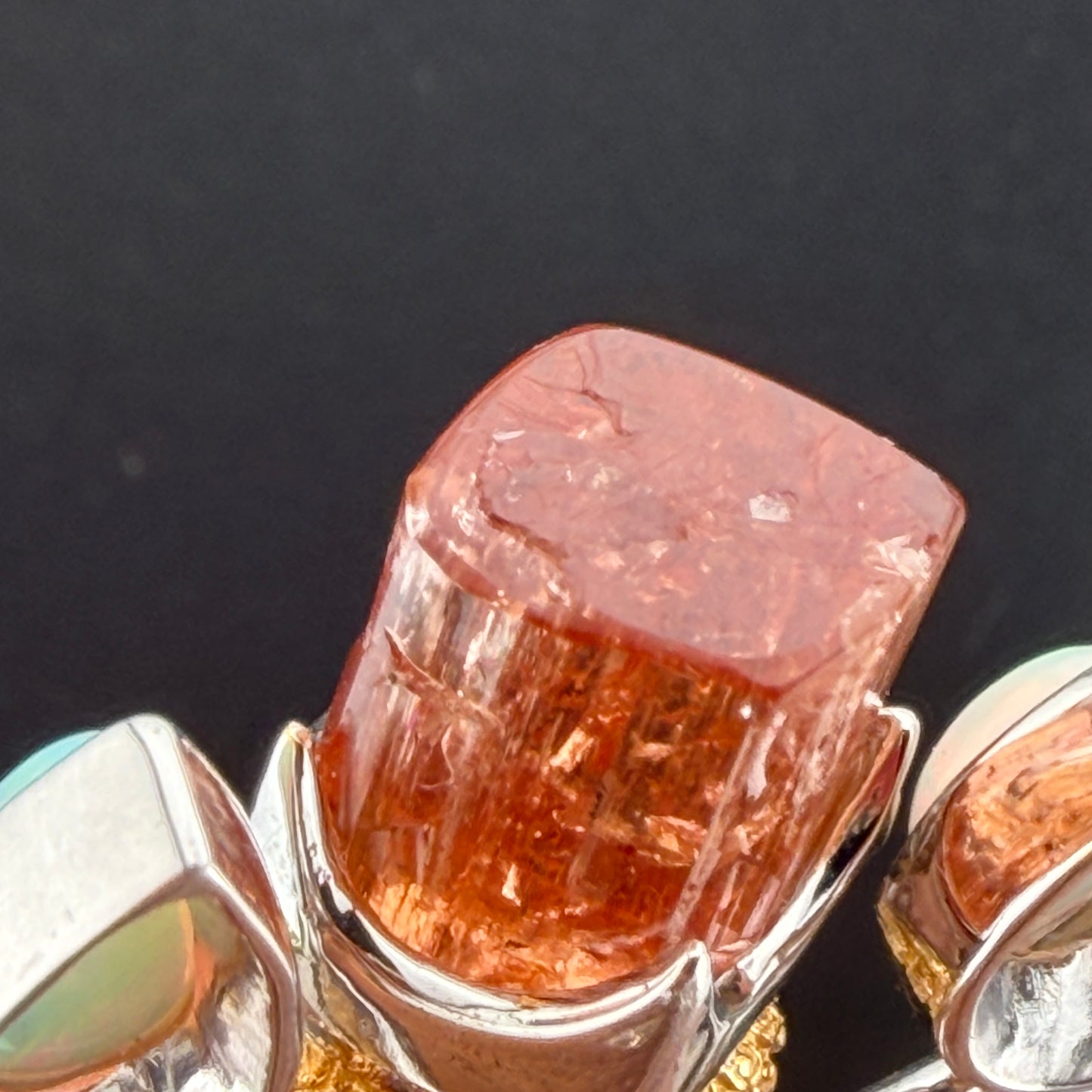 Gotland Pink Tourmaline, Diamond, Ethiopian Opal, Mother of Pearl and Topaz Gold Buddha pendant