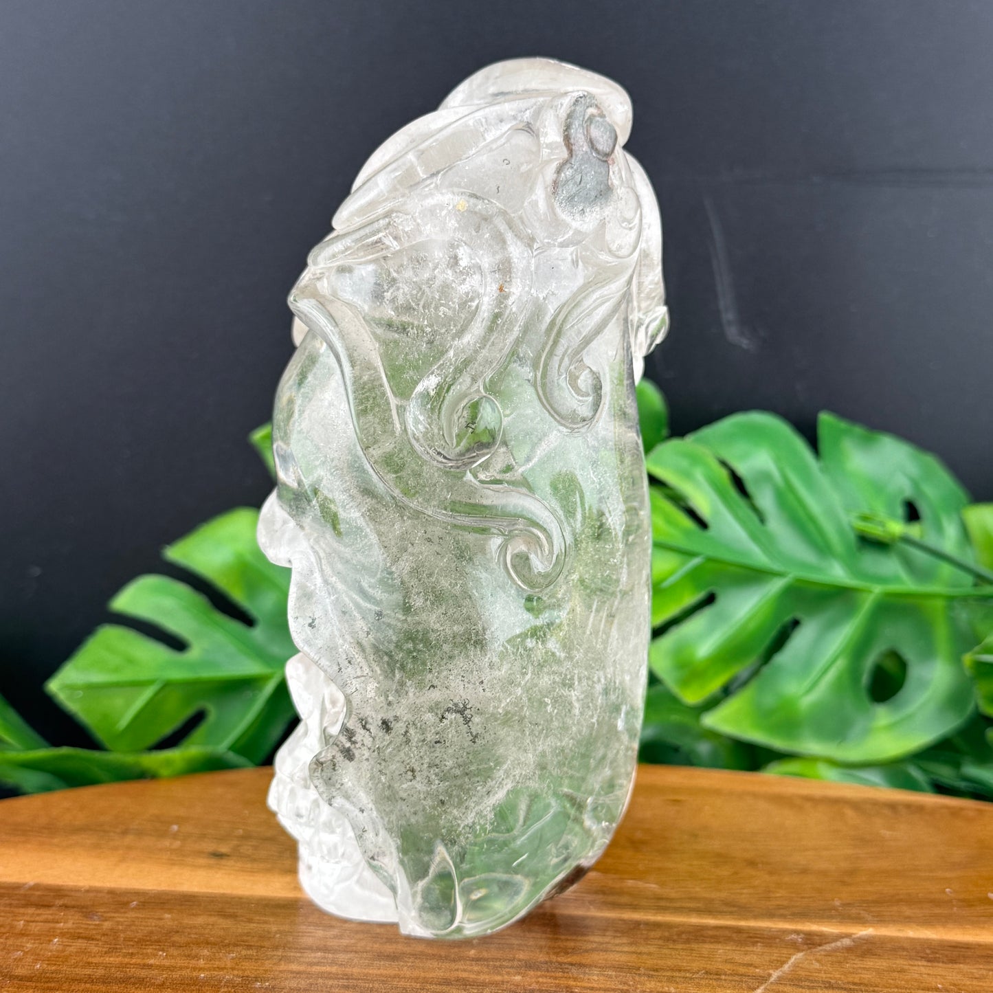 Clear Quartz Skull with Octopus Carving