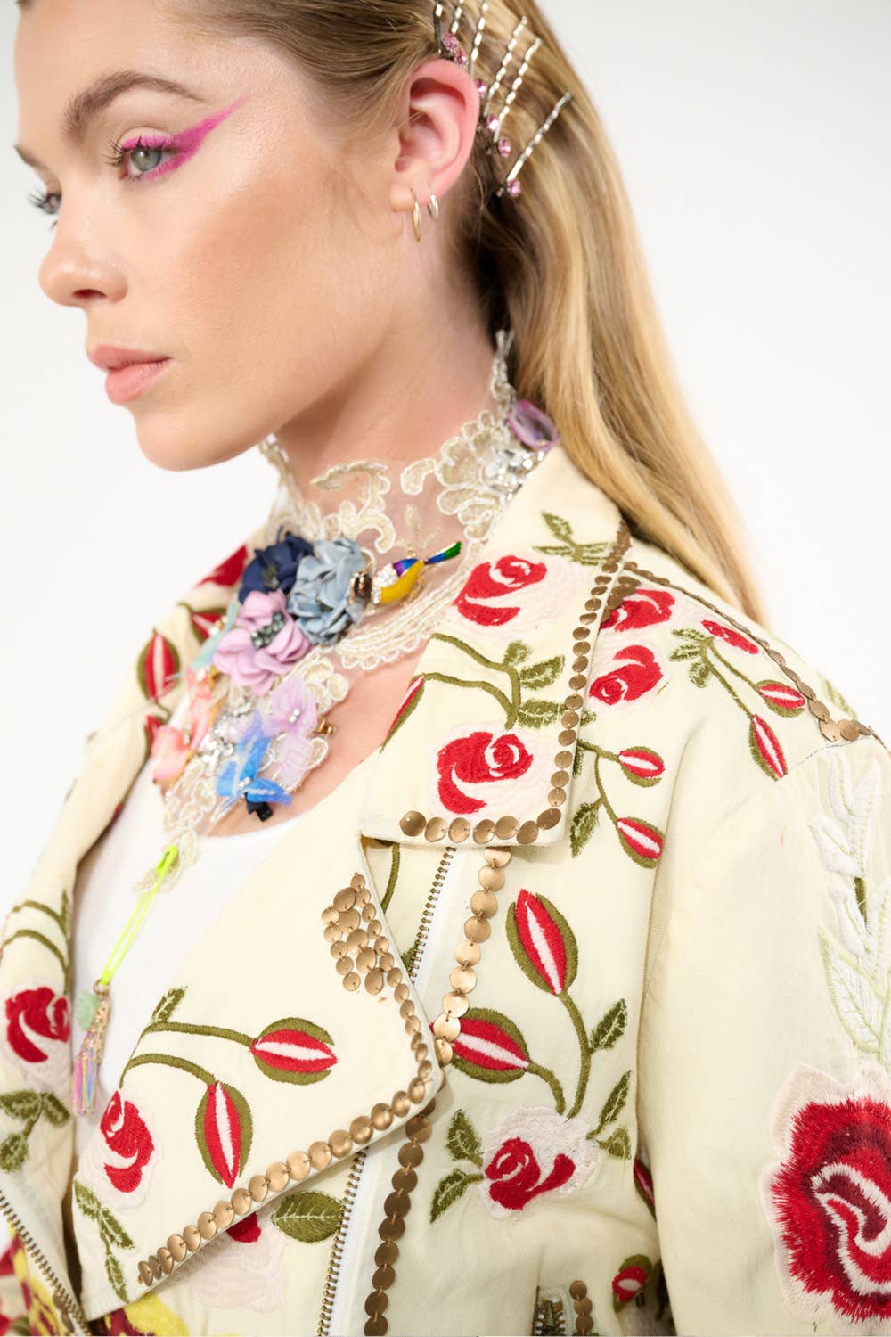 Carmen Embroidered Denim Motorcycle Jacket