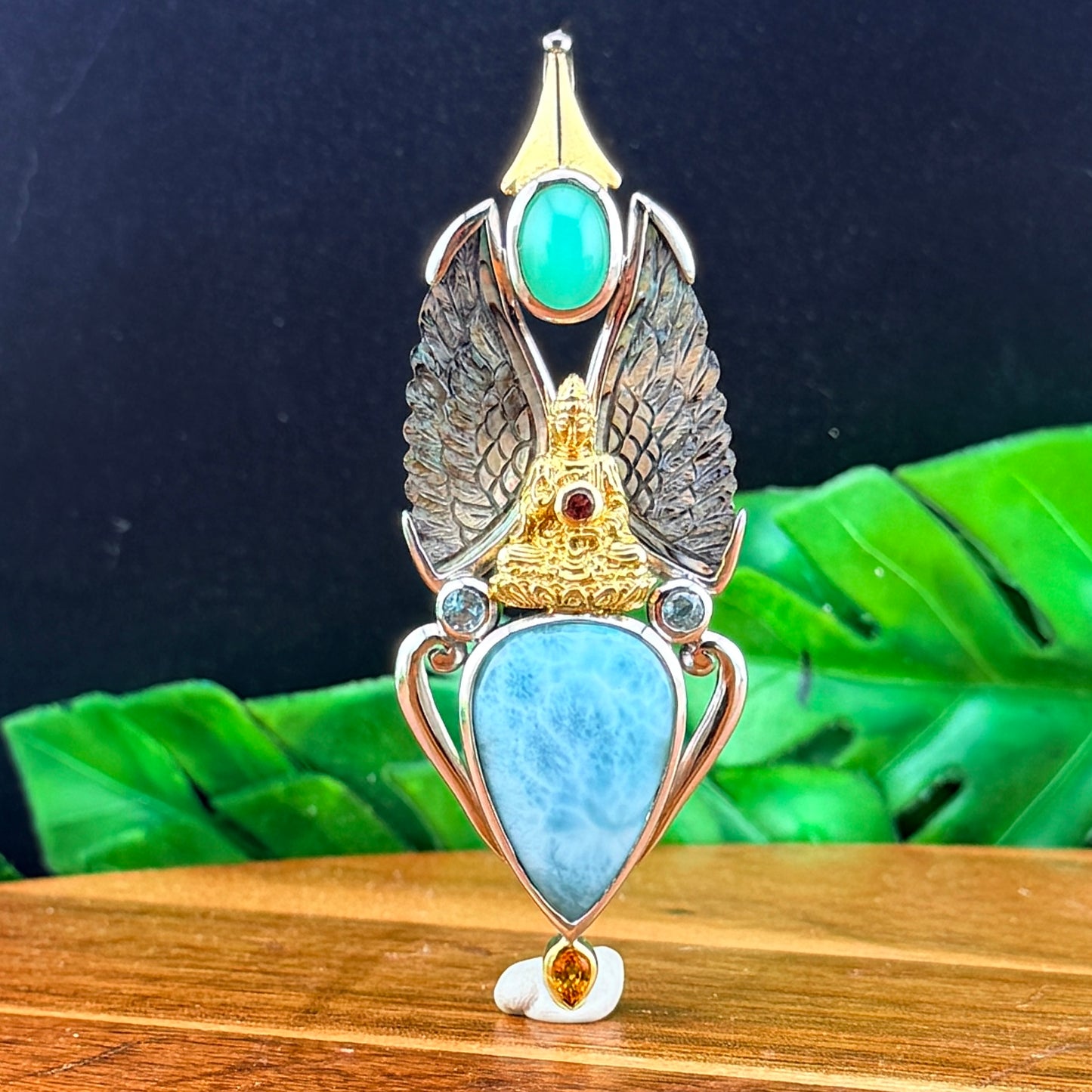 Gotland Mother of Pearl Wing Pendant in 925 Sterling Silver and Gold