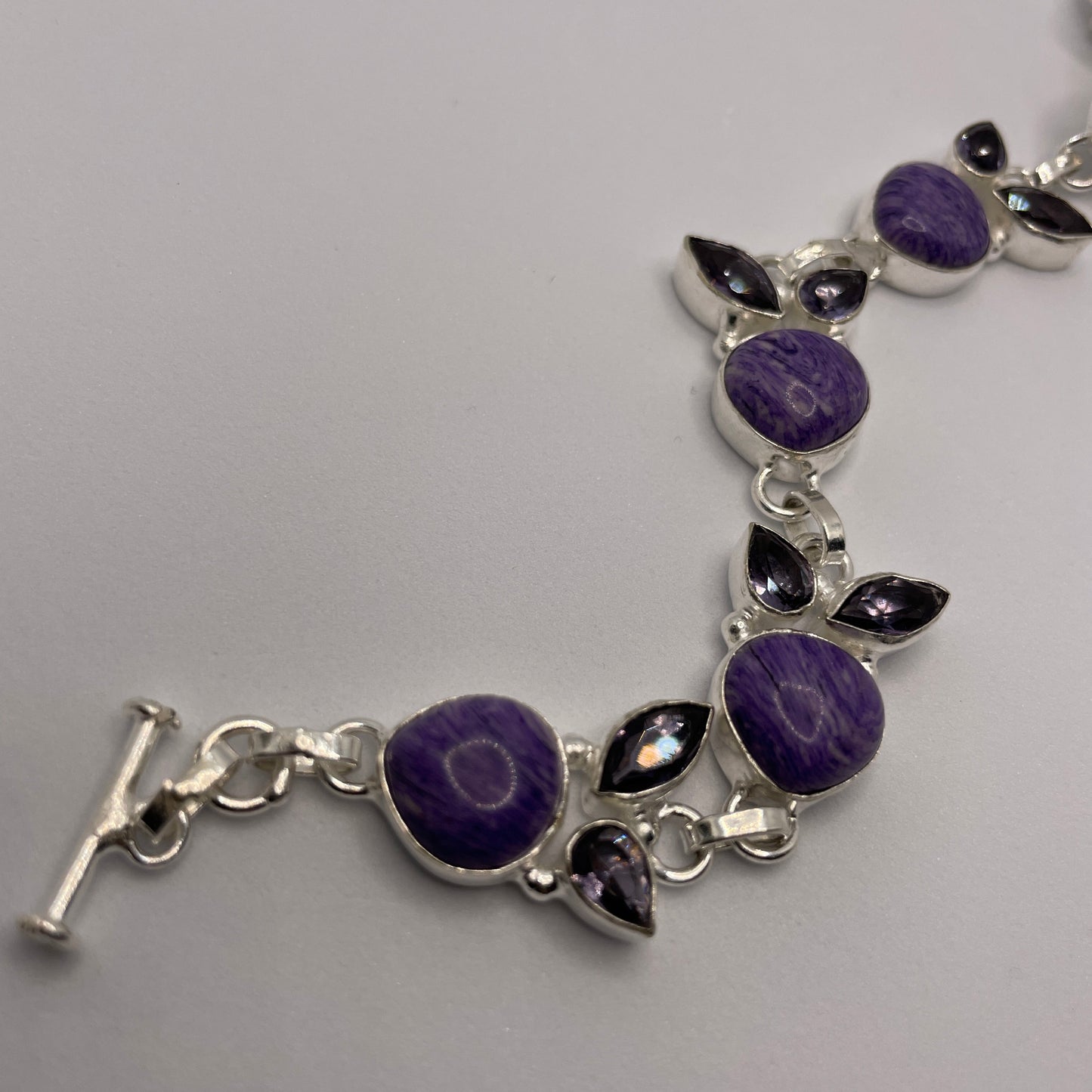 Charoite & Amethyst Sterling Silver Bracelet