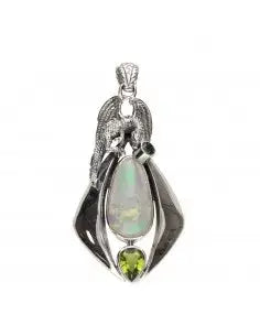 Gotland Chrome Diopside Peridot & Opal Dragon Sterling Silver Pendant