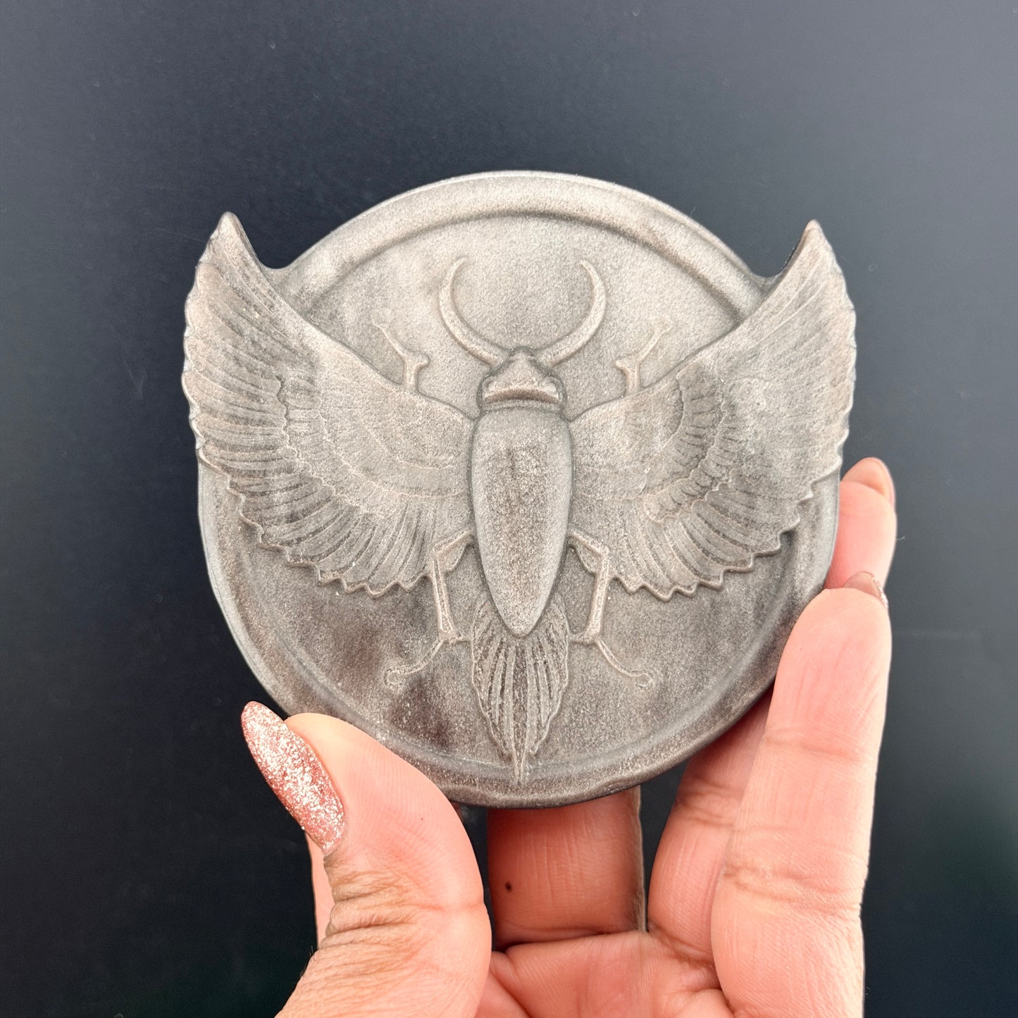 Silver Sheen Obsidian Scarab Medallion