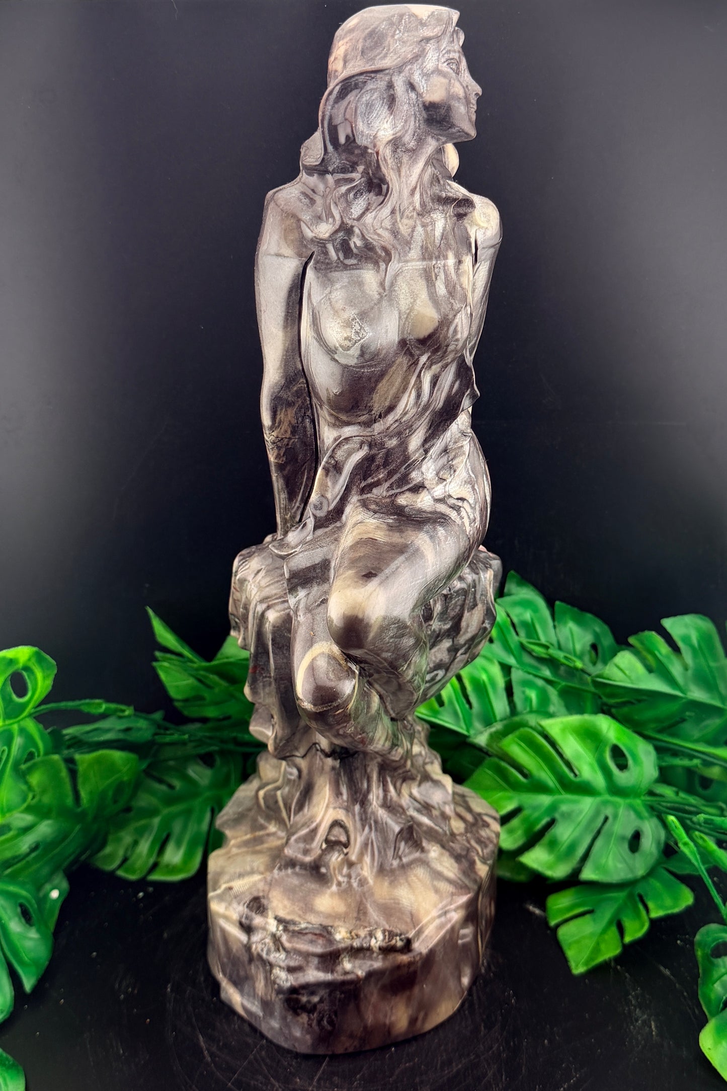 XL Jasper Stone Mermaid Carving