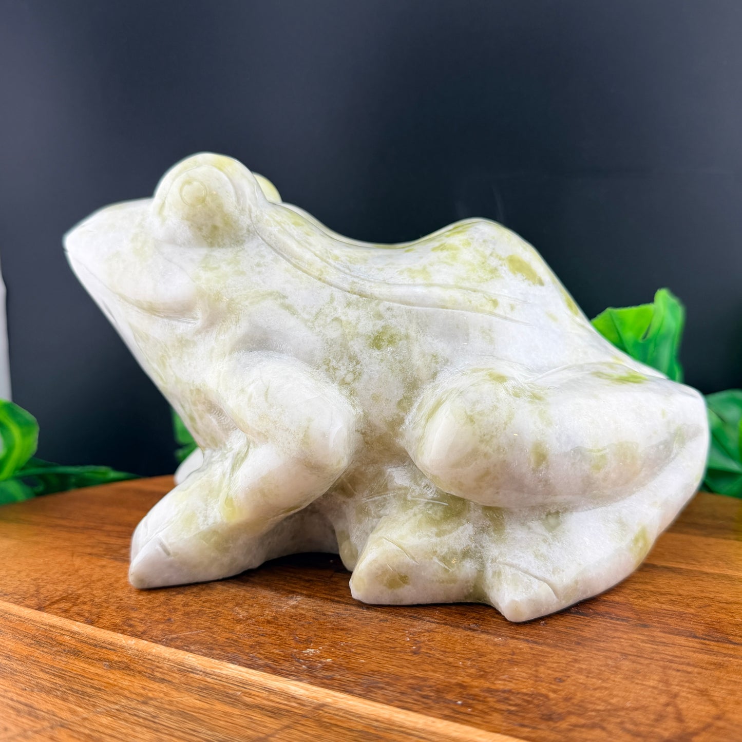 XL 8 inch Yellow and White Jade Frog