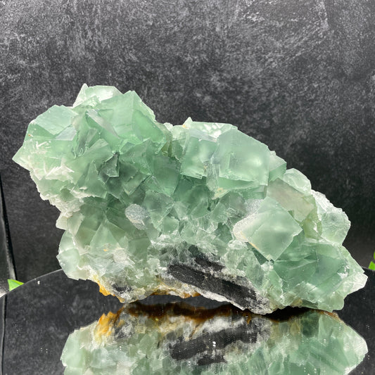 Green Cubic Fluorite with Sugar Druzy Specimen